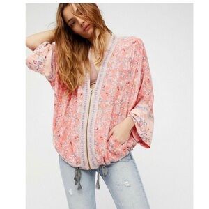 Free People kimono style zip jacket coral pink size M/L